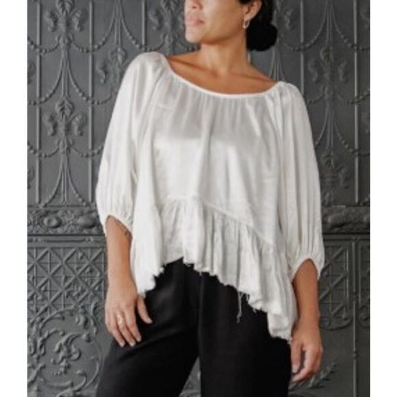 Raquel Allegra Satin Peasant Top in Ivory Pebble Sz. 1 (US S) - Picture 1 of 9